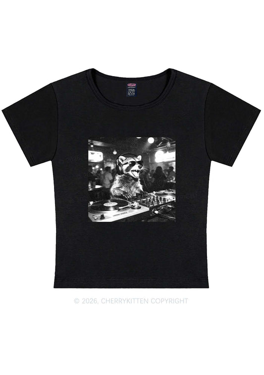 Vintage DJ Raccoon Y2K Baby Tee Cherrykitten