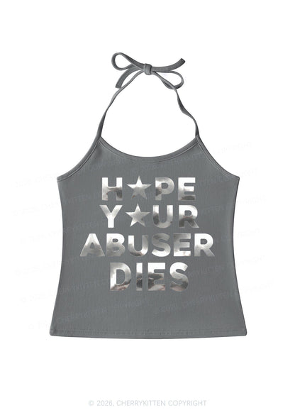 Abuser Dies Silver Foil Printed Y2K Halter Neck Cami Cherrykitten