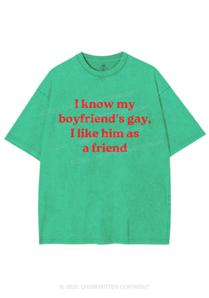 I Know My BF Is Gay Pride Y2K Shirts Washed Tee Cherrykitten