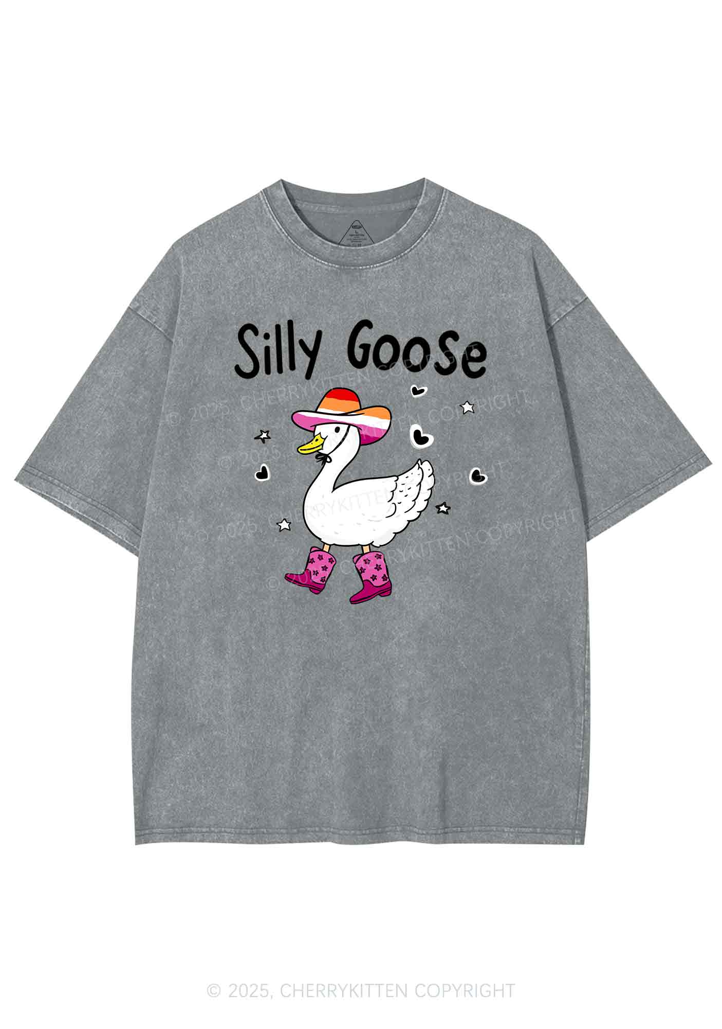Silly Goose Lesbian Pride Y2K Shirts Washed Tee Cherrykitten