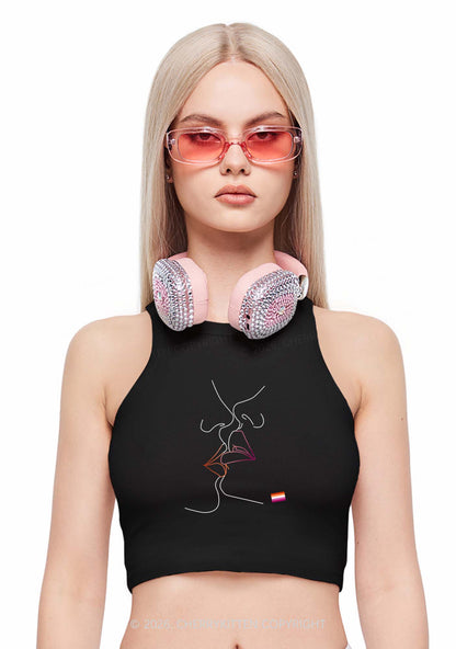 Lesbian Kiss Pride Y2K Crop Tank Top Cherrykitten