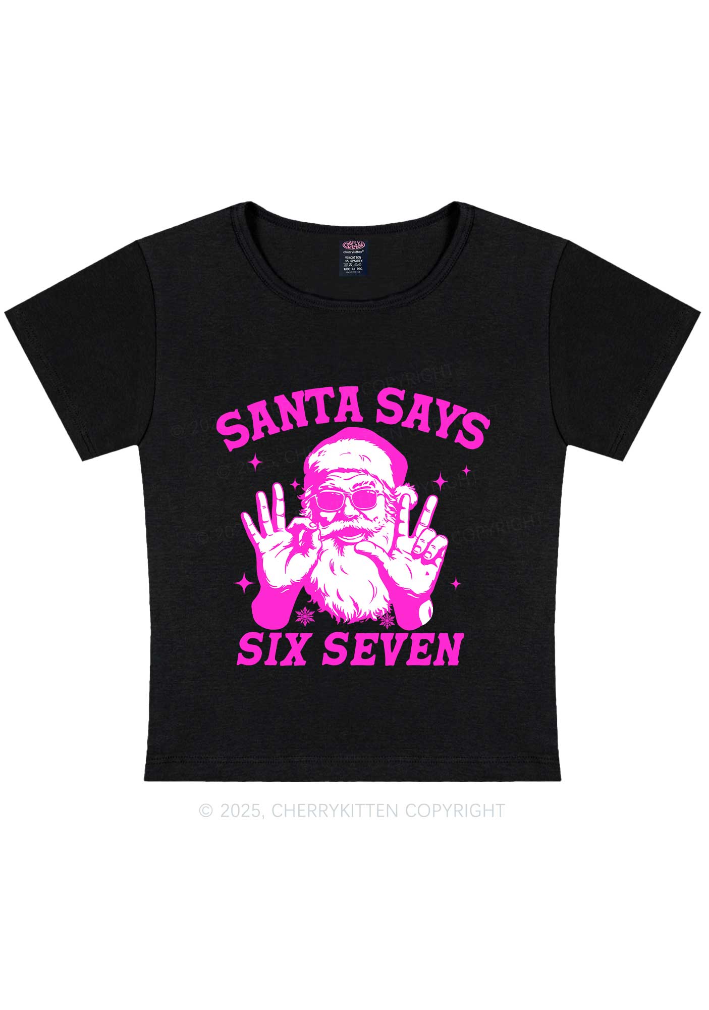 Christmas Santa Says Six Seven Y2K Baby Tee Cherrykitten