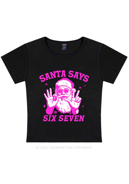 Christmas Santa Says Six Seven Y2K Baby Tee Cherrykitten