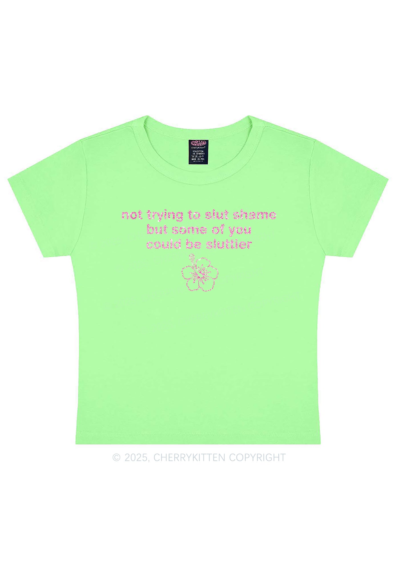 Glitter Not Trying To Slxt Shame Y2K Baby Tee Cherrykitten