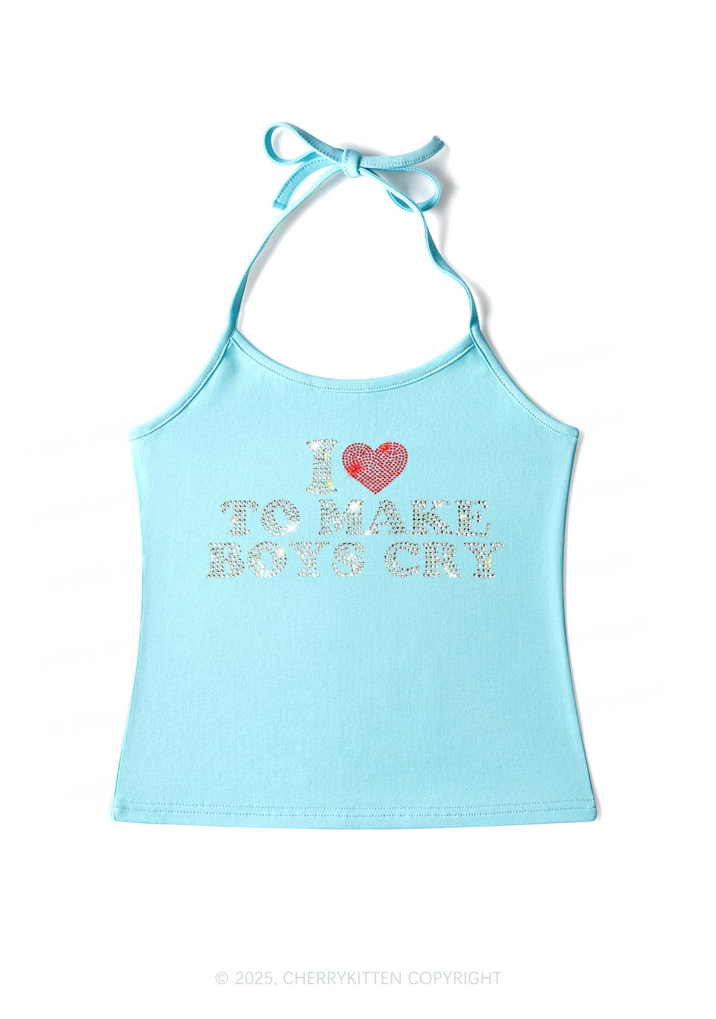 Rhinestone Love To Make Boys Cry Y2K Halter Neck Cami Cherrykitten