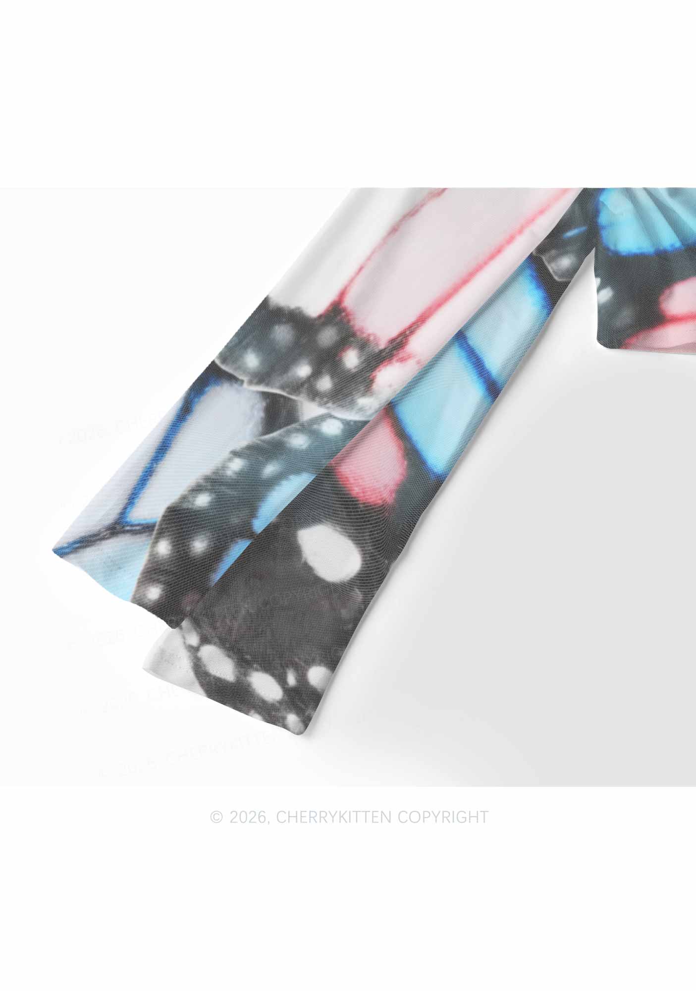 Trans Butterfly Wing Pride Y2K Mesh Long Sleeve Crop Top Cherrykitten