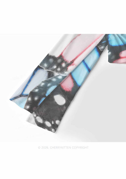 Trans Butterfly Wing Pride Y2K Mesh Long Sleeve Crop Top Cherrykitten