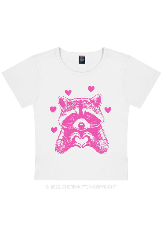 Pink Raccoon Heart Valentine's Day Y2K Baby Tee Cherrykitten