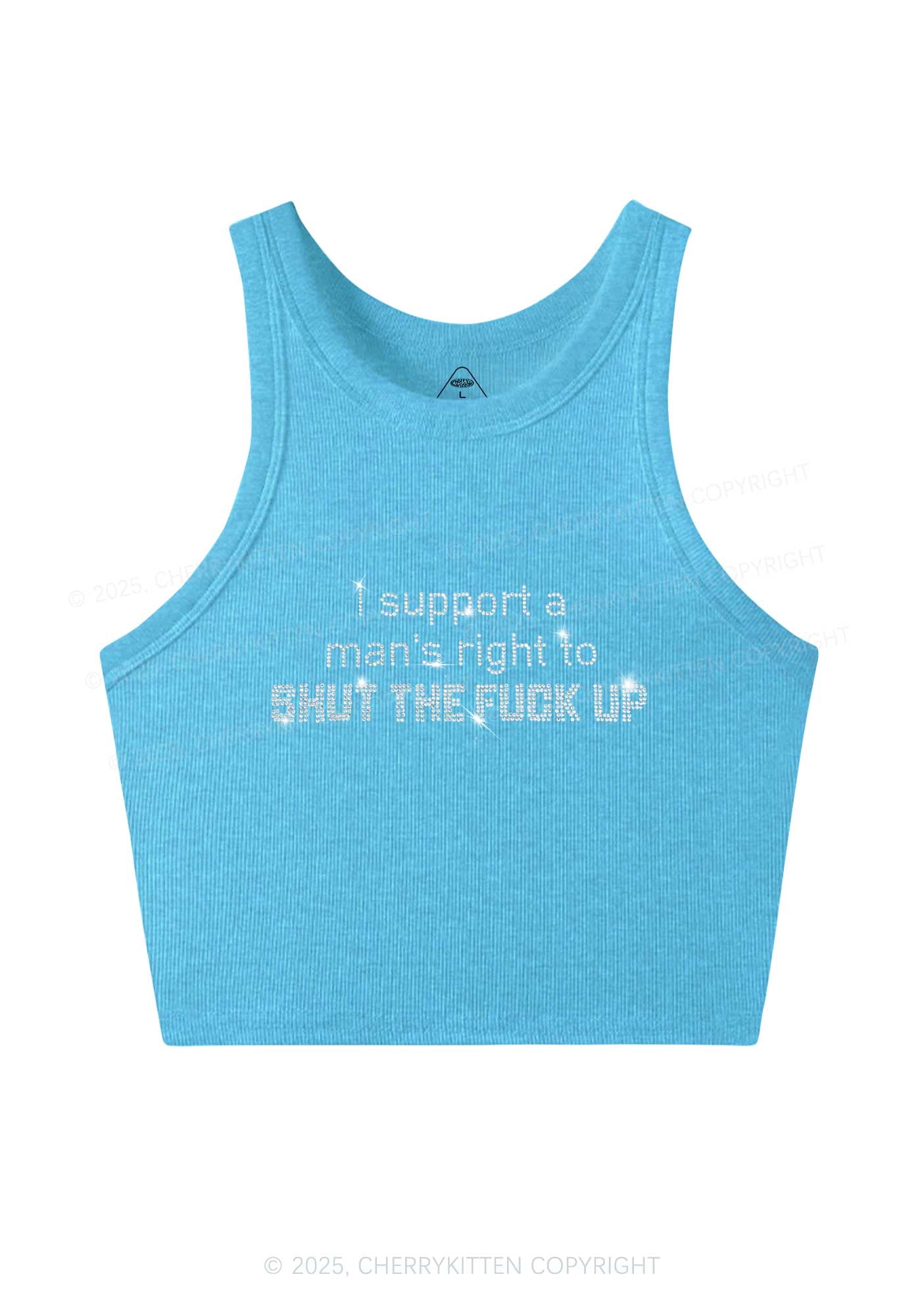 Rhinestone I Support A Mans Right Y2K Crop Tank Top Cherrykitten