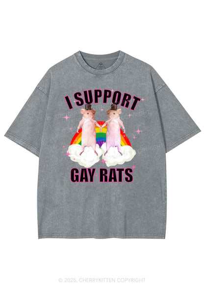 Support Gay Rats Pride Y2K Shirts Washed Tee Cherrykitten