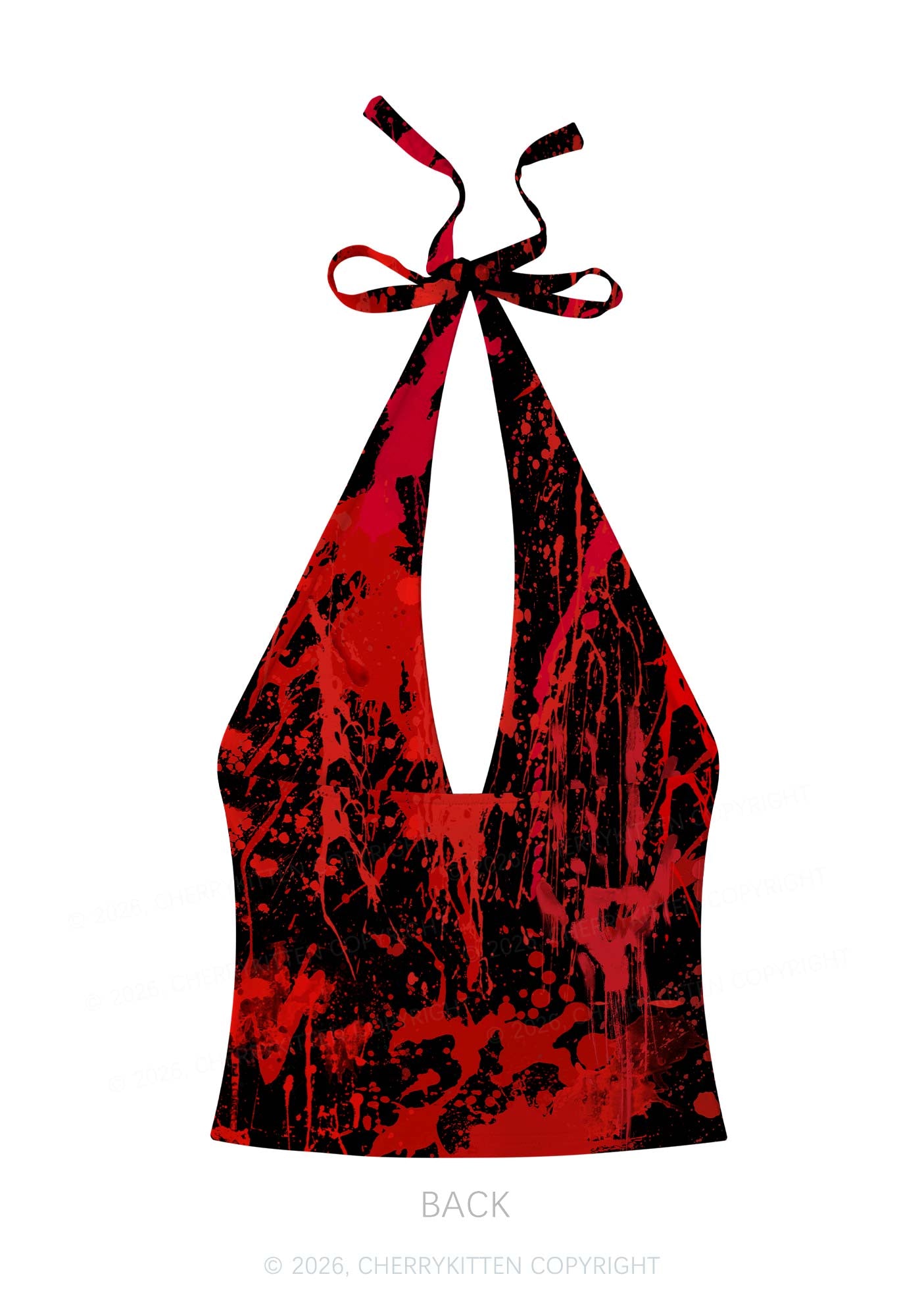 Halloween Red Blood On Black Y2K Print Halter Deep V Neck Cami Cherrykitten