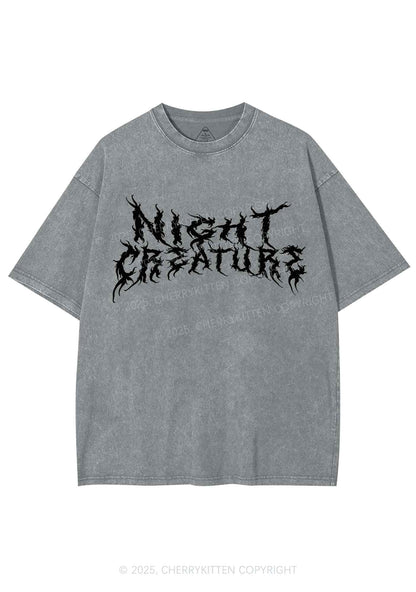 Night Creature Y2K Shirts Washed Tee Cherrykitten