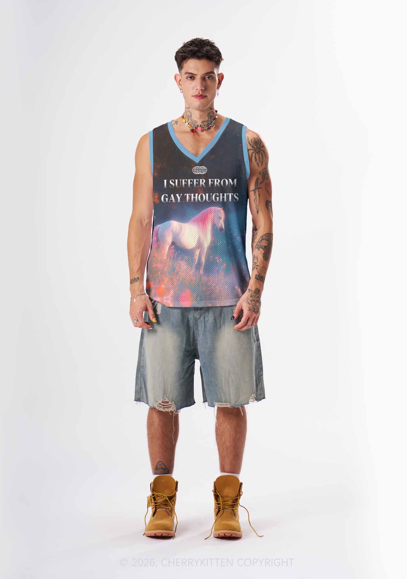 Pink Hair Horse Suffer From Gay Thoughts Pride Y2K Sport Jersey Tank Cherrykitten