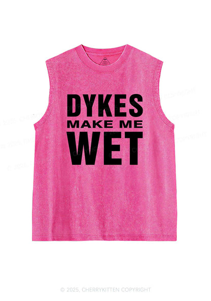 Dykes Make Me Wet Pride Y2K Washed Muscle Tank Cherrykitten