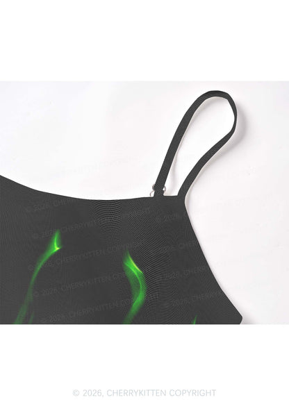 Neon Green Flame Y2K Mesh Cami Tank Cherrykitten