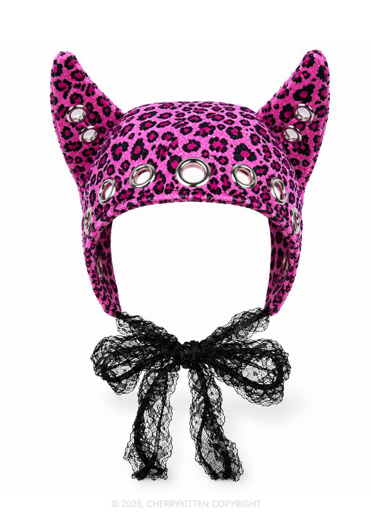 Halloween Leopard Cat Ear Y2K Knitted Hat Cherrykitten