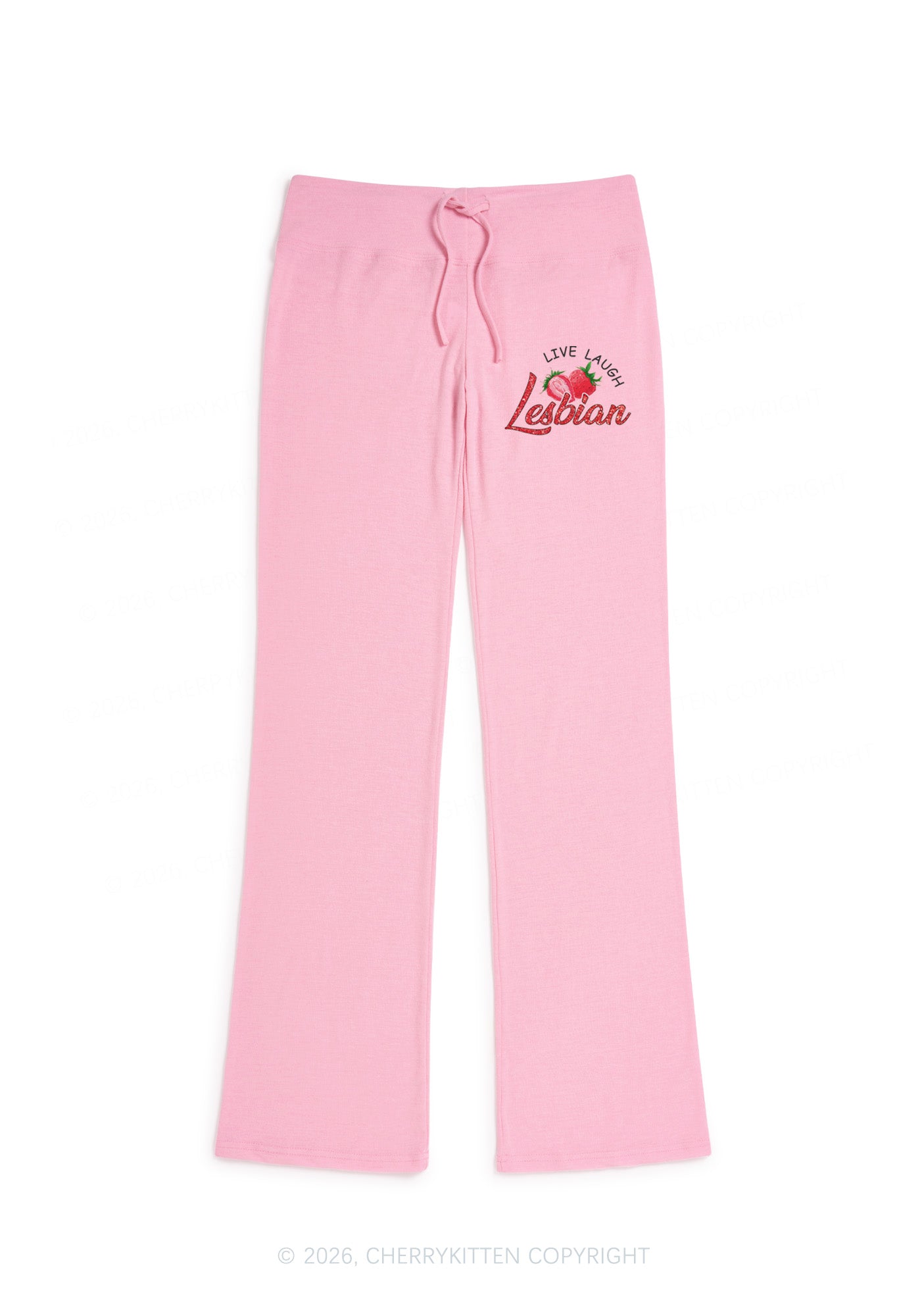 Live Laugh Lesbian Pride Y2K Low Rise Drawstring Flare Pants Cherrykitten
