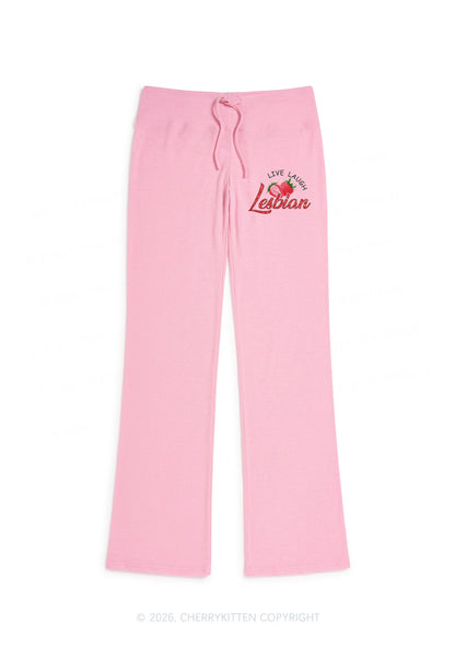 Live Laugh Lesbian Pride Y2K Low Rise Drawstring Flare Pants Cherrykitten