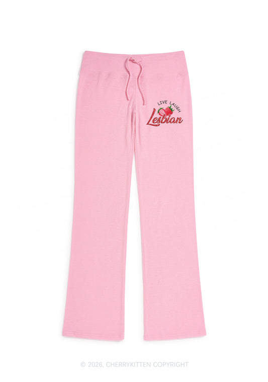 Live Laugh Lesbian Pride Y2K Low Rise Drawstring Flare Pants Cherrykitten
