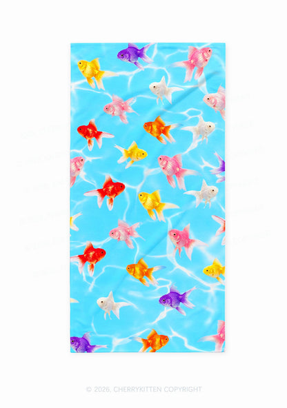 Water Ripple Goldfish Y2K Beach Towel Cherrykitten
