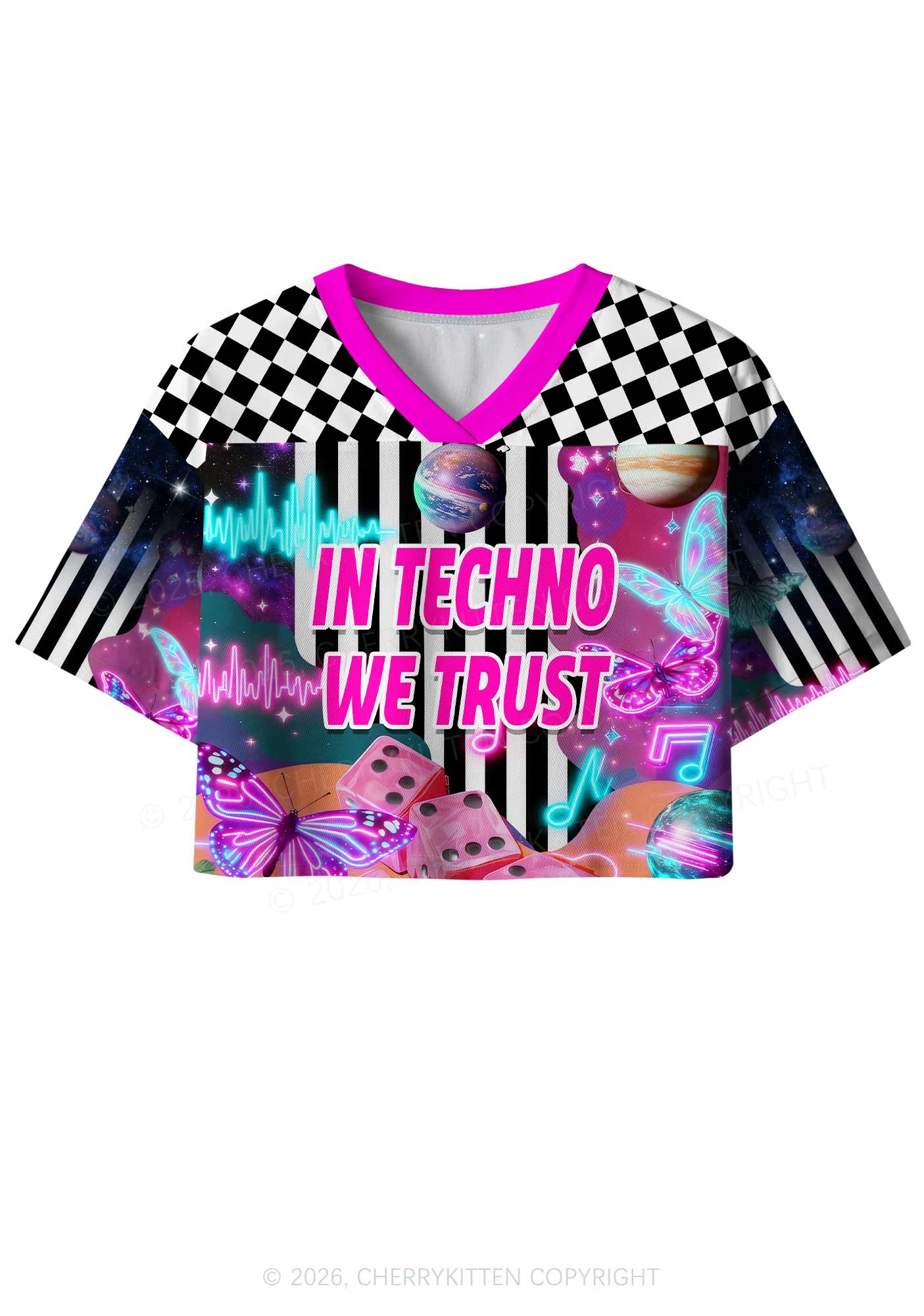 In Techno We Trust Y2K Crop Sport Jersey Shirts Cherrykitten