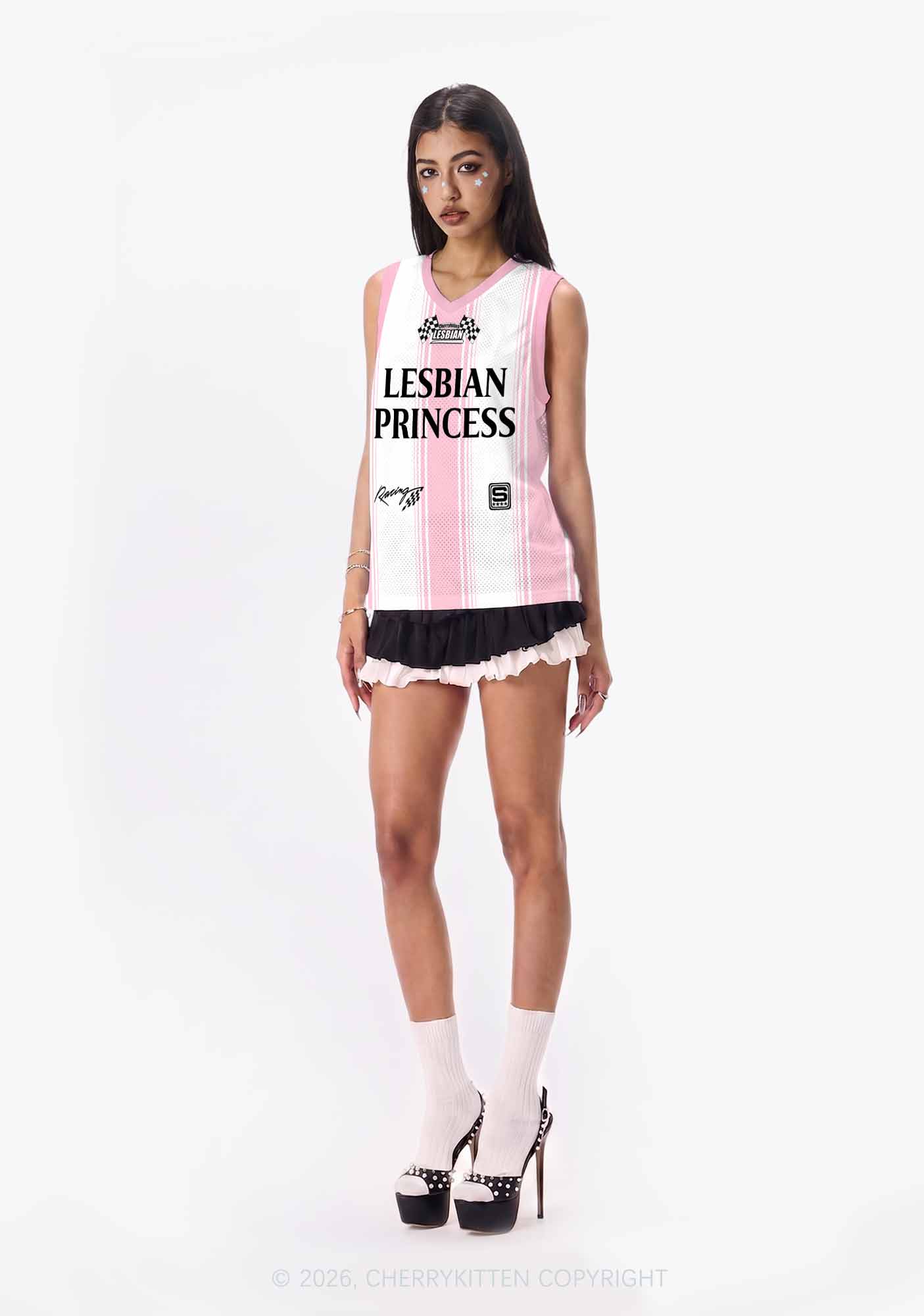 Pale Pink Lesbian Princess Pride Y2K Sport Jersey Tank Cherrykitten