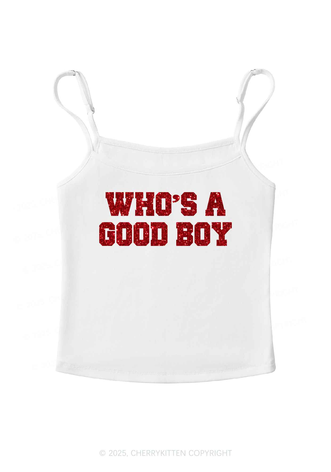 Glitter Whos A Good Boy Y2K Spaghetti Strap Cami Cherrykitten