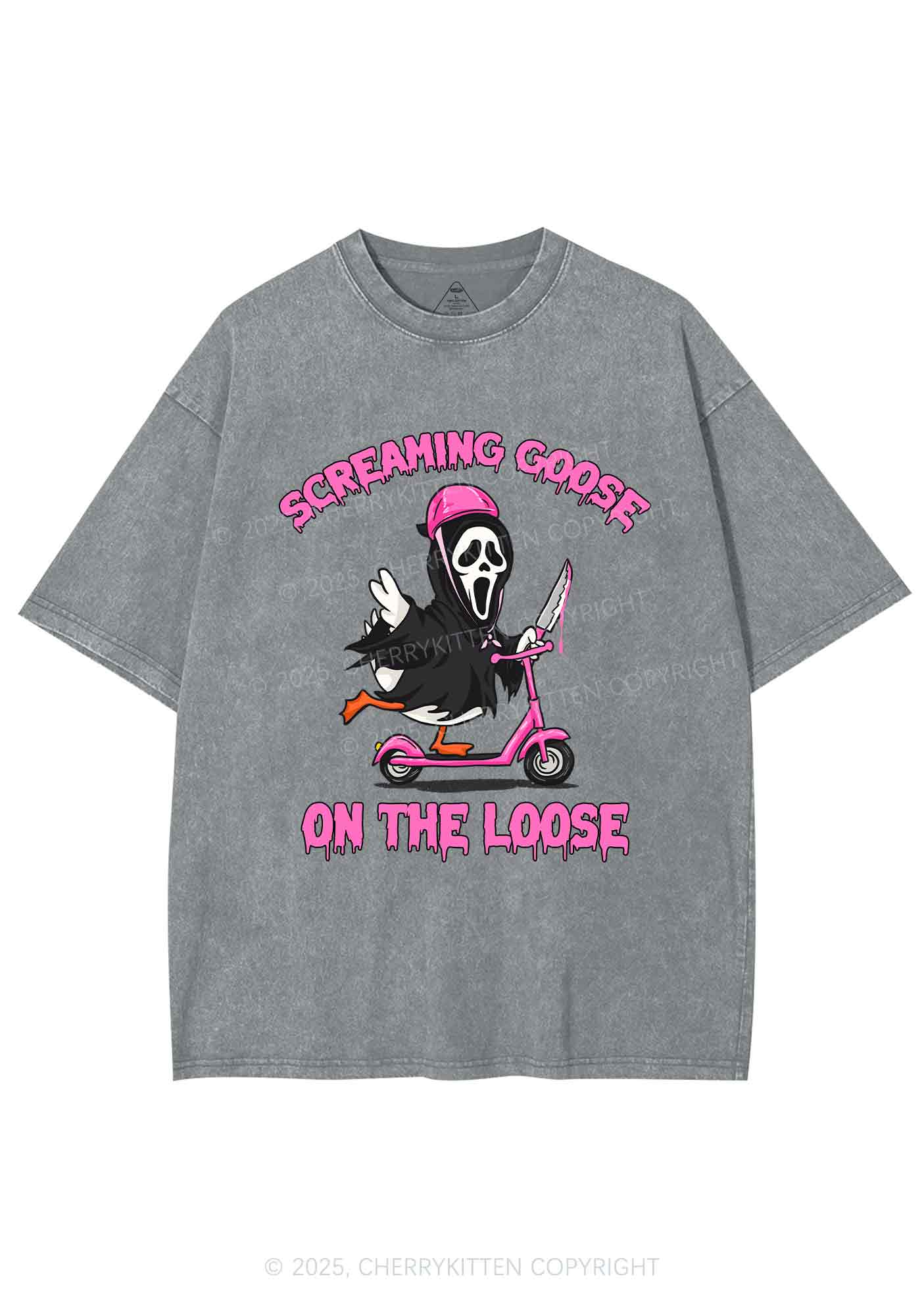 Halloween Screaming Goose On Loose Y2K Shirts Washed Tee Cherrykitten