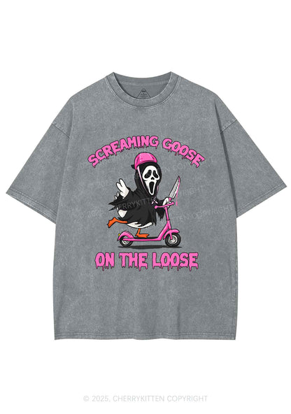 Halloween Screaming Goose On Loose Y2K Shirts Washed Tee Cherrykitten