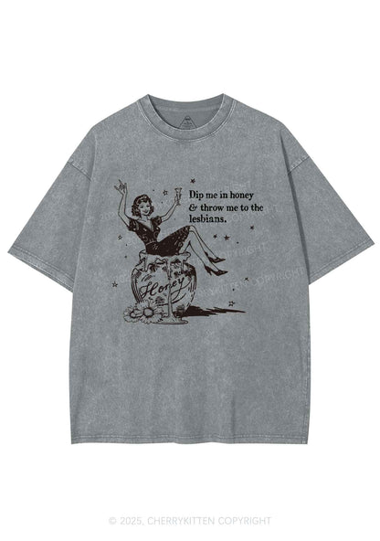 Throw Me To The Lesbians Pride Y2K Shirts Washed Tee Cherrykitten