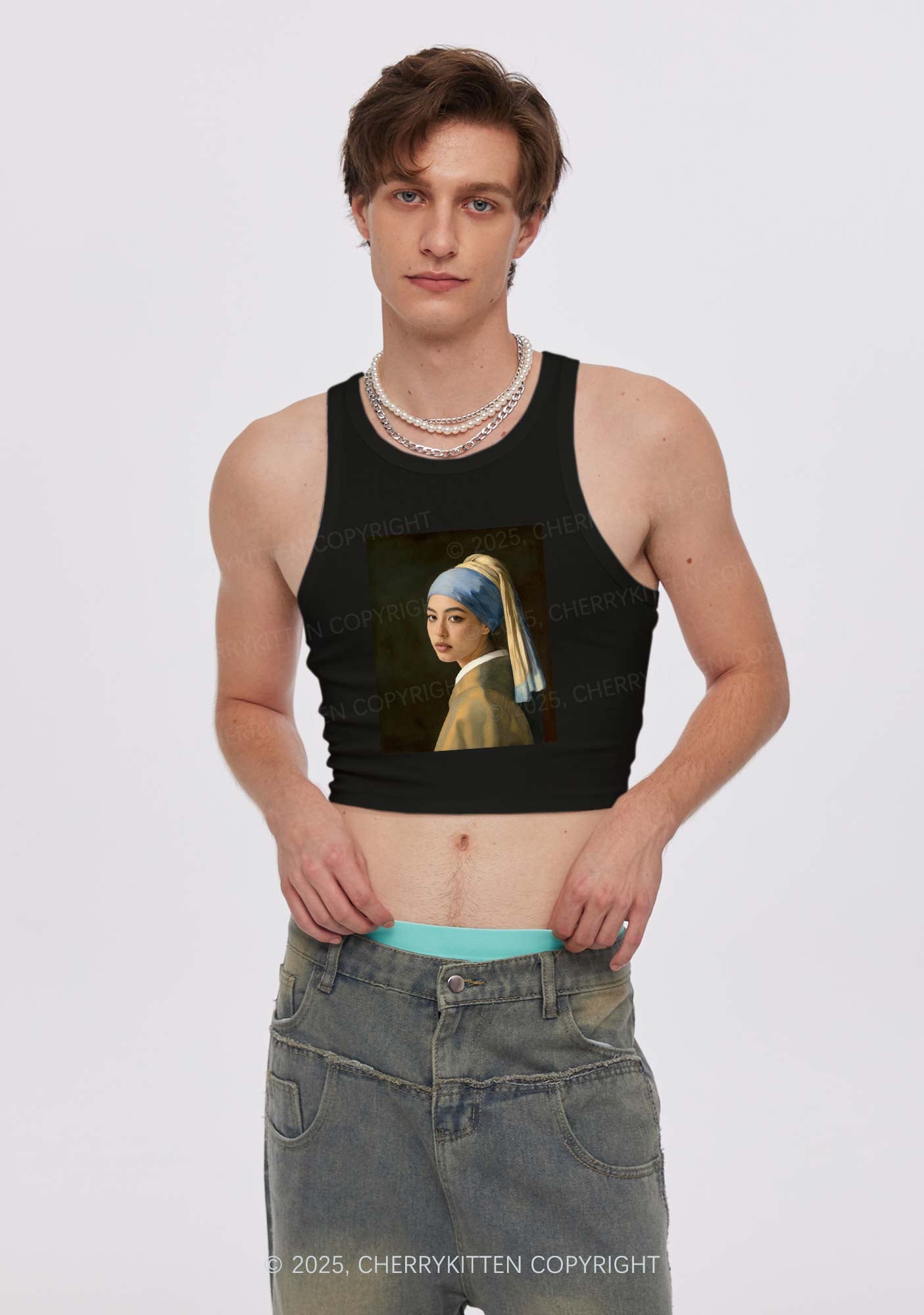 Custom Pearl Portrait Y2K Crop Tank Top Cherrykitten