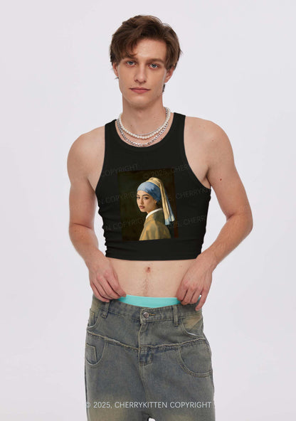 Custom Pearl Portrait Y2K Crop Tank Top Cherrykitten