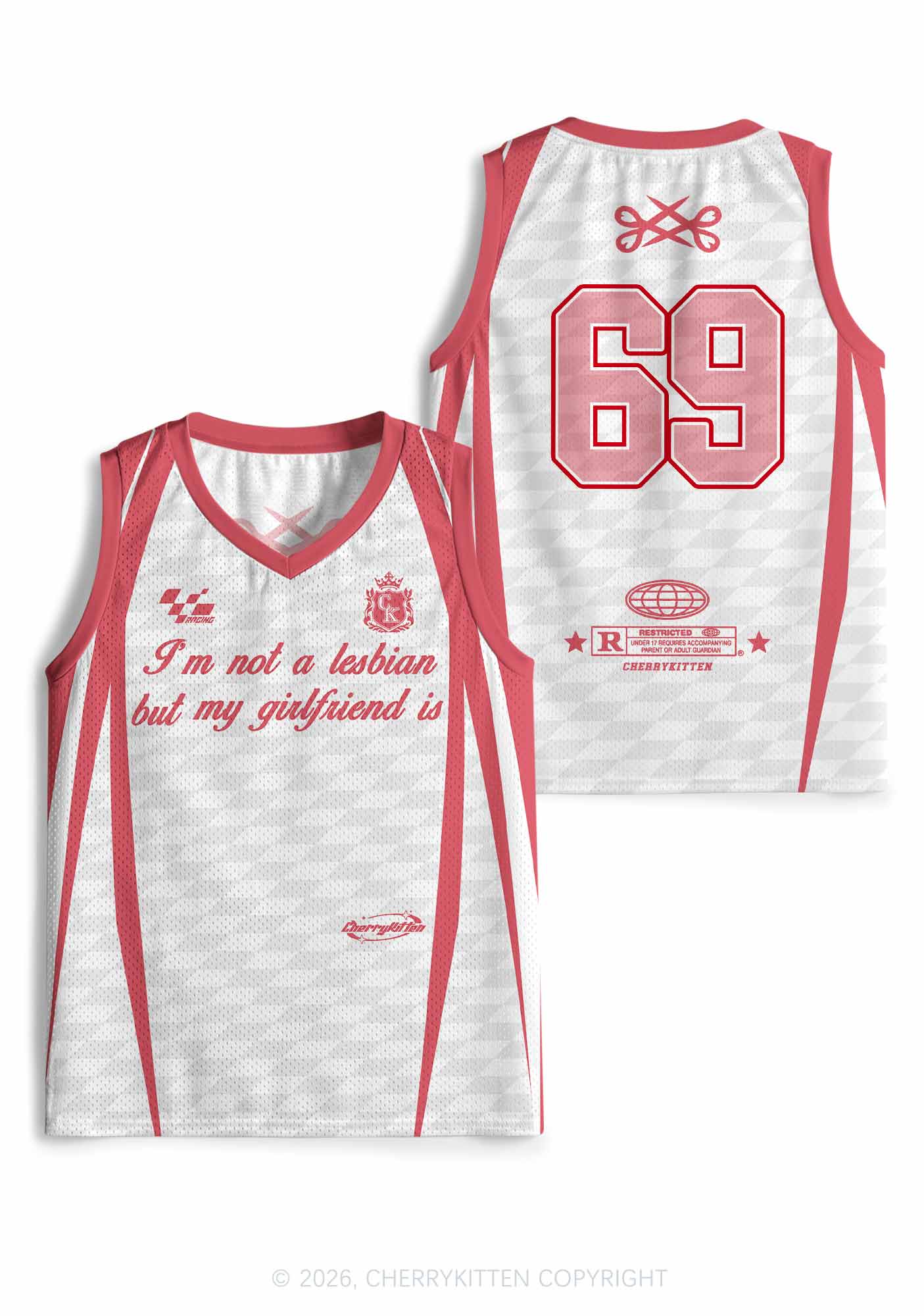 Im Not A Lesbian But My GF Is Pride Y2K Sport Jersey Tank Cherrykitten