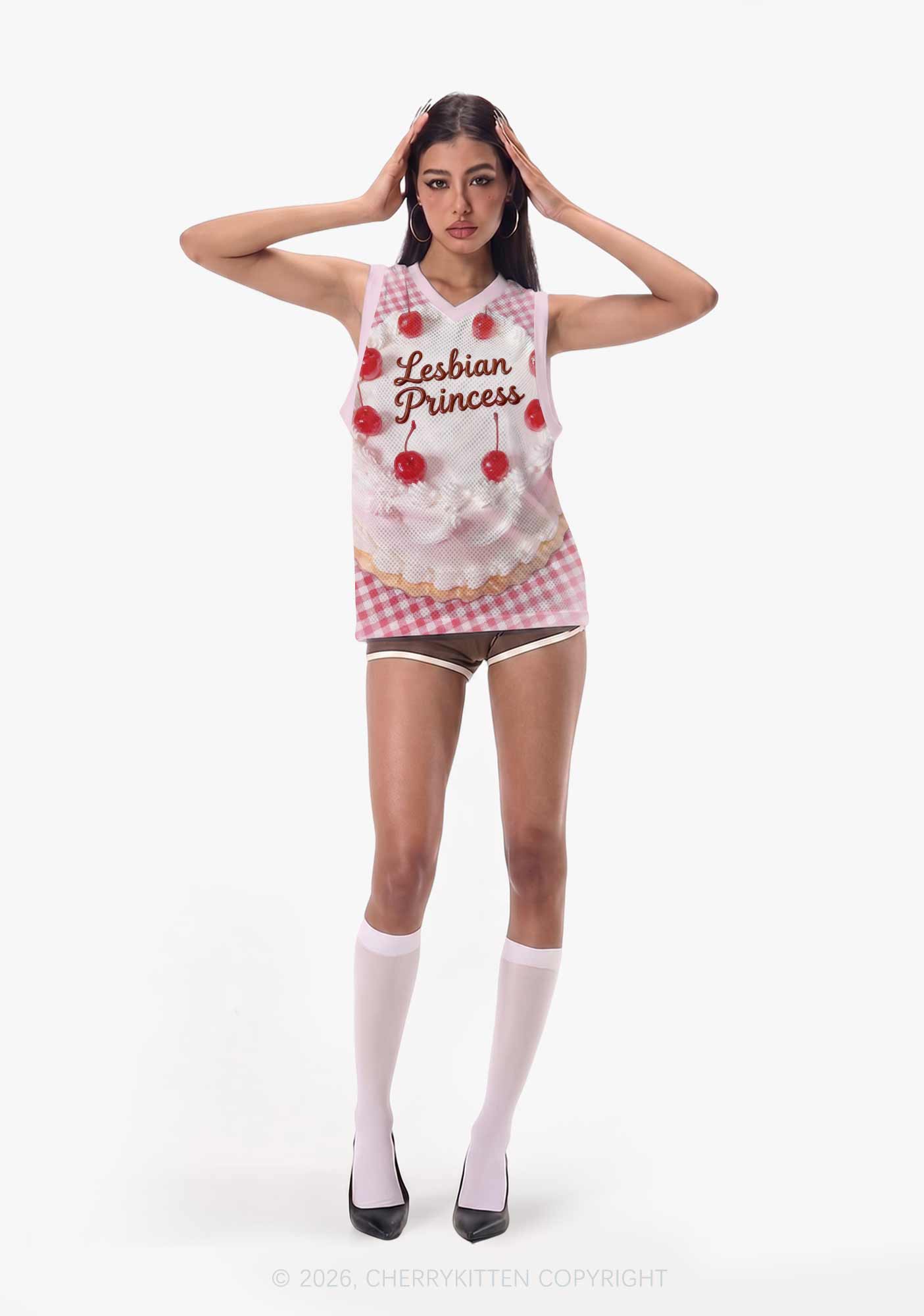 Lesbian Princess Cake Pink Plaid Pride Y2K Sport Jersey Tank Cherrykitten