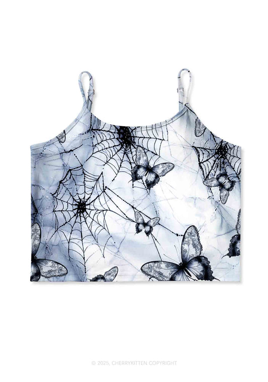 Web And Butterflies Y2K Print Cami Crop Top Cherrykitten