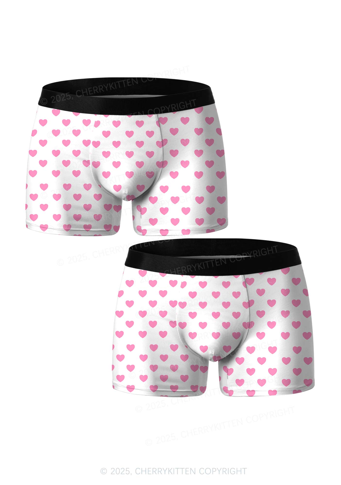 Plain Pink Heart Valentine's Day Y2K Print Couples Boxer Briefs Set Cherrykitten