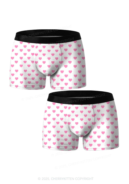 Plain Pink Heart Valentine's Day Y2K Print Couples Boxer Briefs Set Cherrykitten