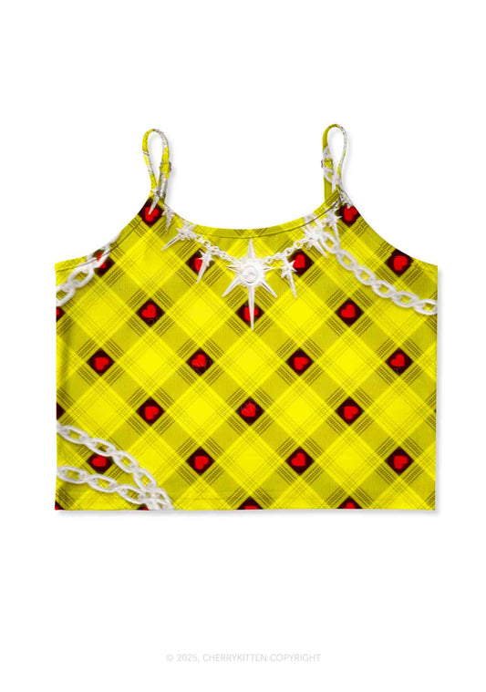 Star Chain and Hearts Y2K Print Cami Crop Top Cherrykitten