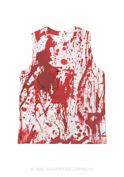 Halloween Red Blood On White Y2K Mesh Muscle Tank Cherrykitten