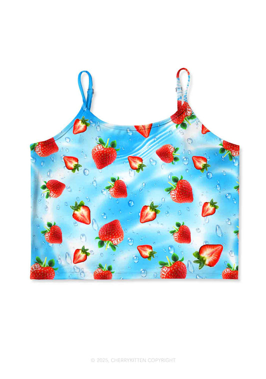 Blue Strawberry Y2K Print Cami Crop Top Cherrykitten
