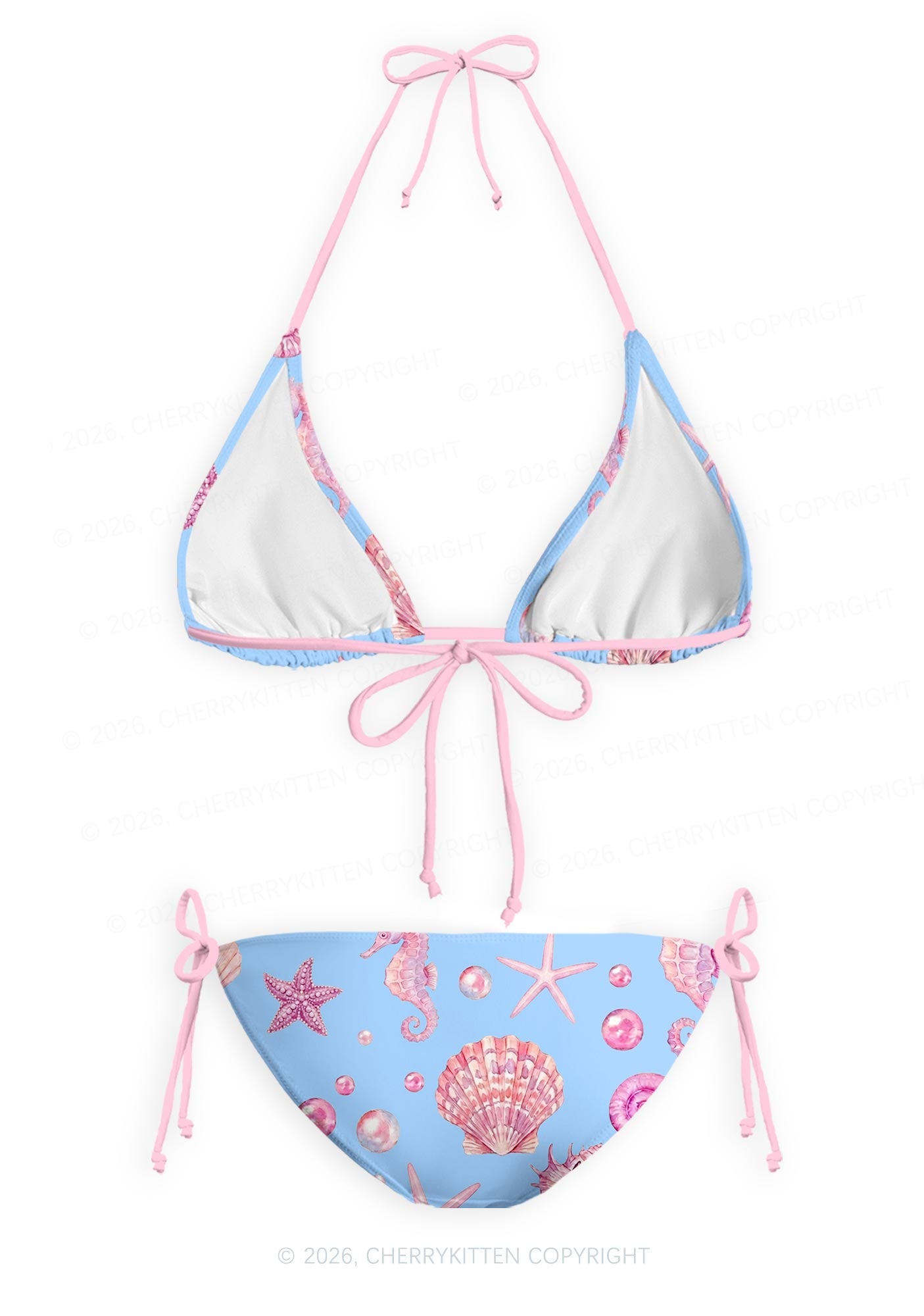 Pink Seashell Starfish Y2K Print Bikini Set Cherrykitten