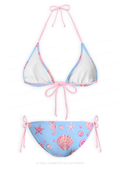Pink Seashell Starfish Y2K Print Bikini Set Cherrykitten