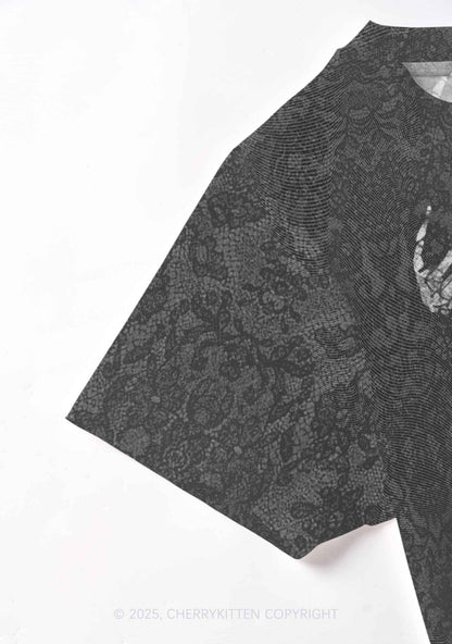 Skeleton Hand Txts Y2K Mesh Crop Top Cherrykitten