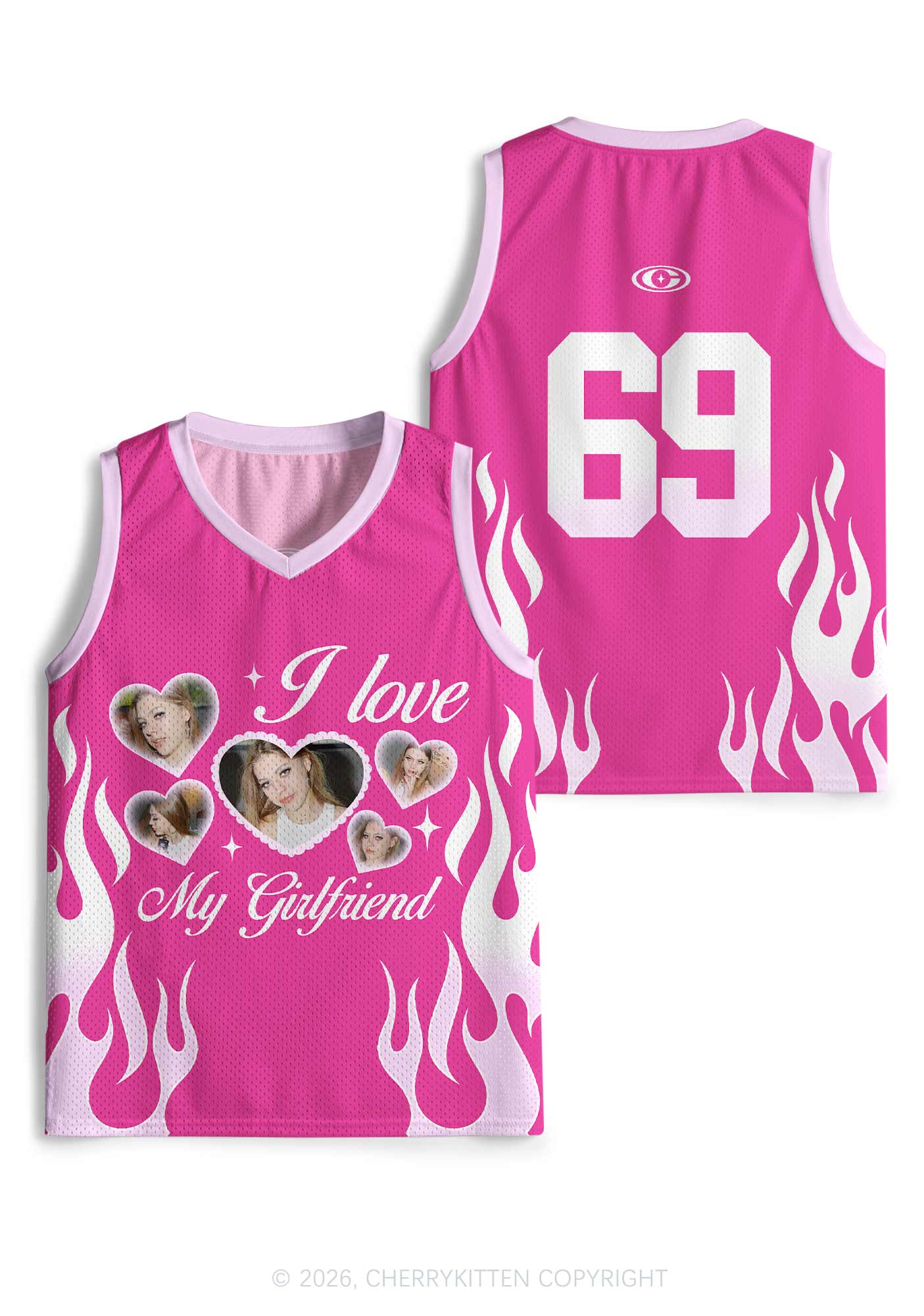 Hot Pink Custom GF BF Photo Y2K Sport Jersey Tank Cherrykitten