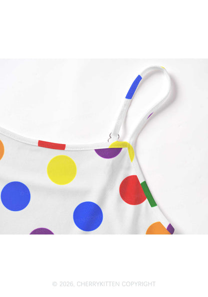 Rainbow Dots On White Pride Y2K Mesh Cami Tank Cherrykitten