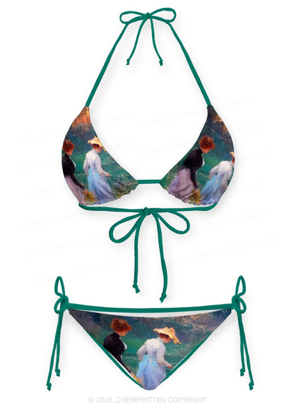 Sunset Pond Swans Pride Y2K Print Bikini Set Cherrykitten