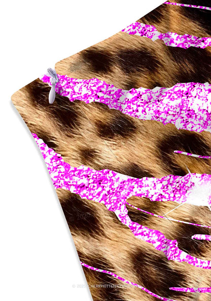 Sparkle Pink Leopard Y2K Print Mini Skirt Cherrykitten