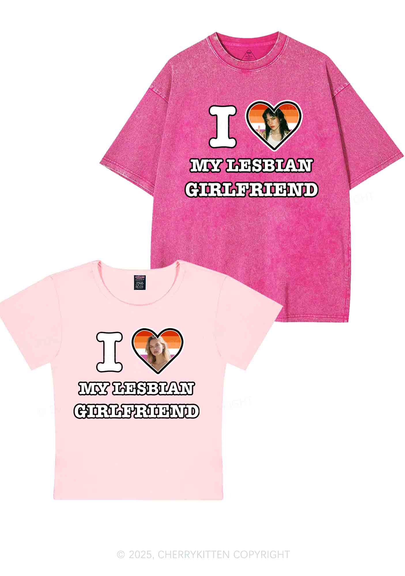 Custom My Lesbian GF Pride Y2K Valentine's Day Couple Shirt Cherrykitten