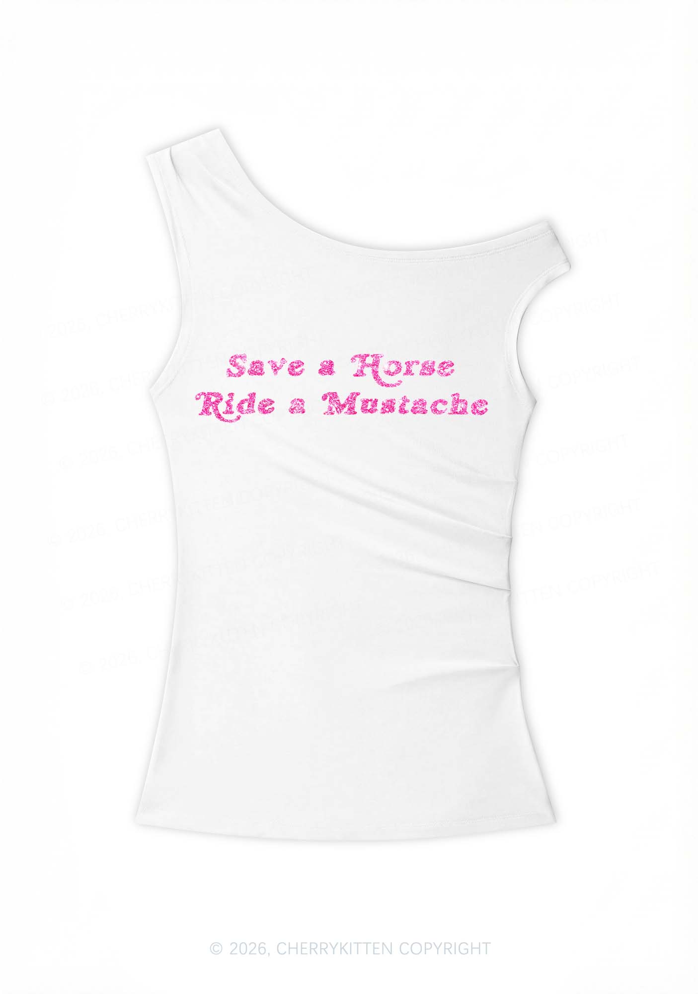 Glitter Ride A Mustache Y2K Off Shoulder Tank Top Cherrykitten