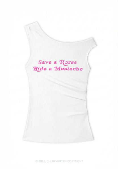 Glitter Ride A Mustache Y2K Off Shoulder Tank Top Cherrykitten